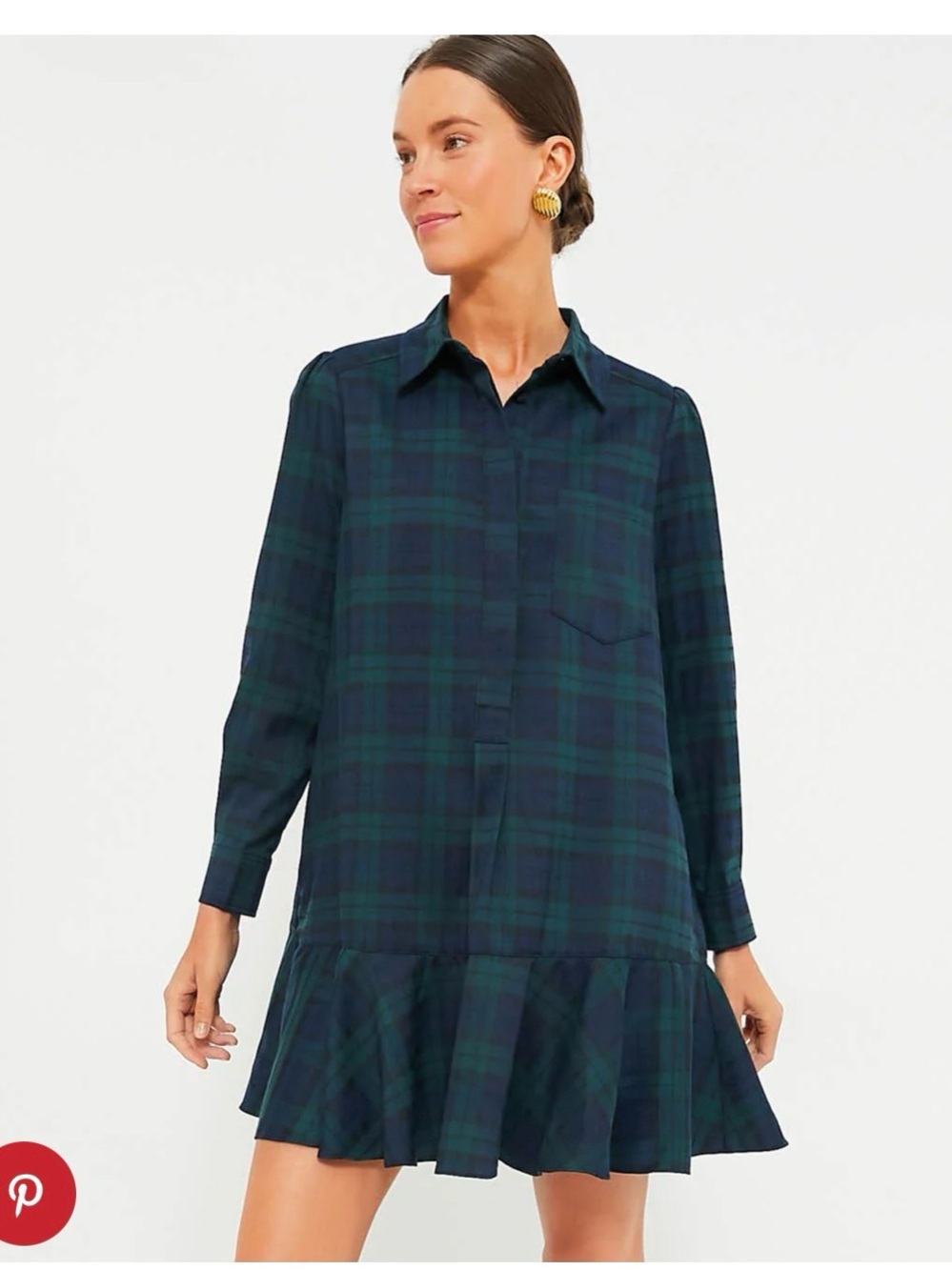 NWT Tuckernuck Callahan Plaid Long-Sleeve Ruffle-Hem Dress